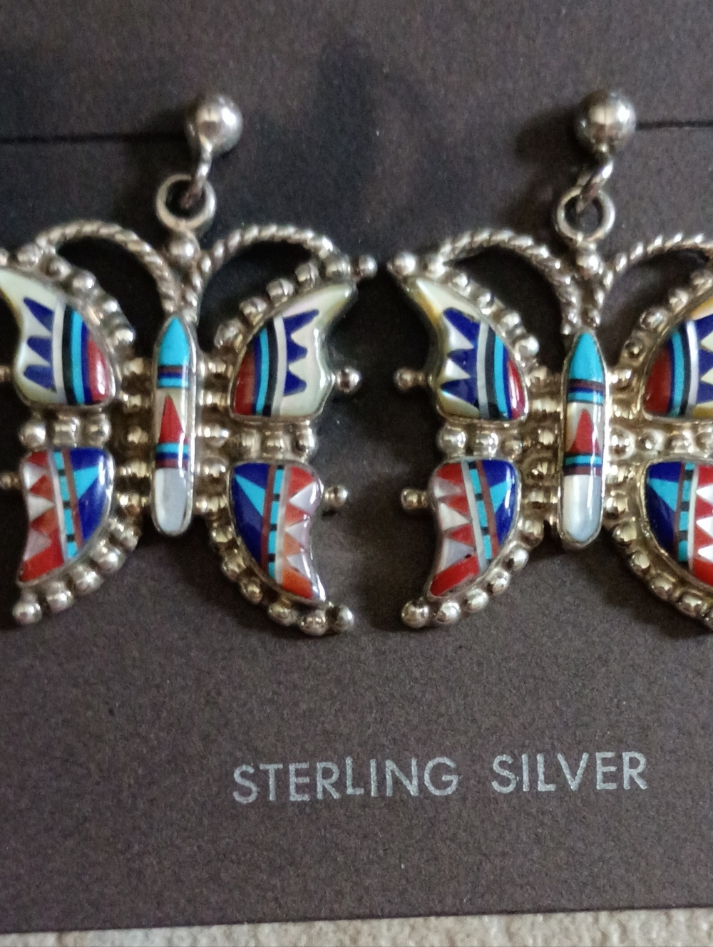 Sterling Silver Multicolor Butterfly Drop Earrings